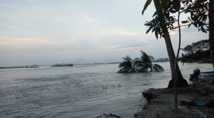 লৌহজং এর খড়িয়া গ্রামে পদ্মার নদী ভাঙ্গন পরিদর্শনে জেলা প্রশাসক