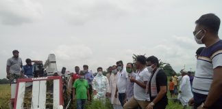 লৌহজংয়ে কম্বাইন্ড হারভেস্টার যন্ত্রে ধান কাটা উদ্বোধন