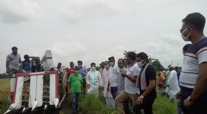 লৌহজংয়ে কম্বাইন্ড হারভেস্টার যন্ত্রে ধান কাটা উদ্বোধন